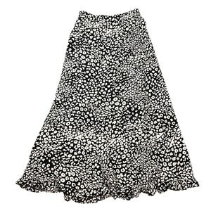 Painted Pony Ruffle Hem Maxi Skirt Black White Print Size Medium Boho Flowy